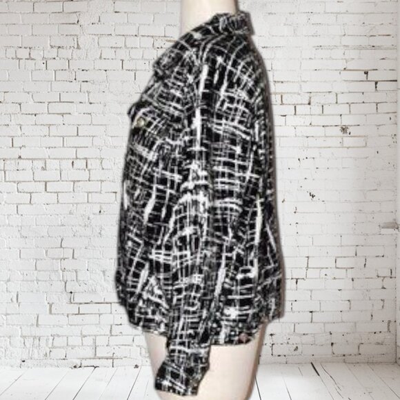 Saint Tropez West Plus Size Women's Linen Jacket Black & White - Picture 3 of 5